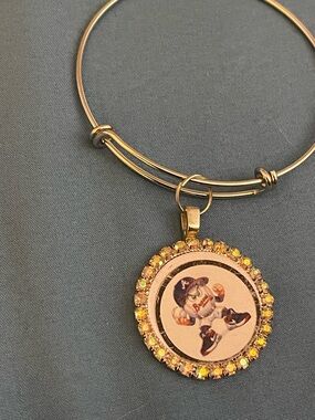 Gold-Tone Yellow Crystal Round Pendant Bangle Bracelet